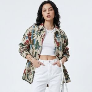 Aelfric Eden Tapestry Elephant & Camel Jacquard Button Down Shirt Small